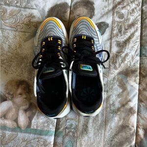 Kids Gray and Yellow Nike Shoes